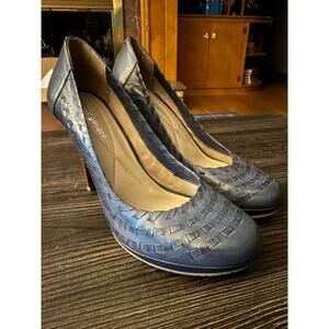 Andrew Geller KNOT Woven Rounded Toe Platform Blue Heels SZ. 8